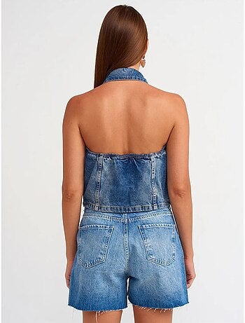 Short en denim taille haute à bouton dilvin