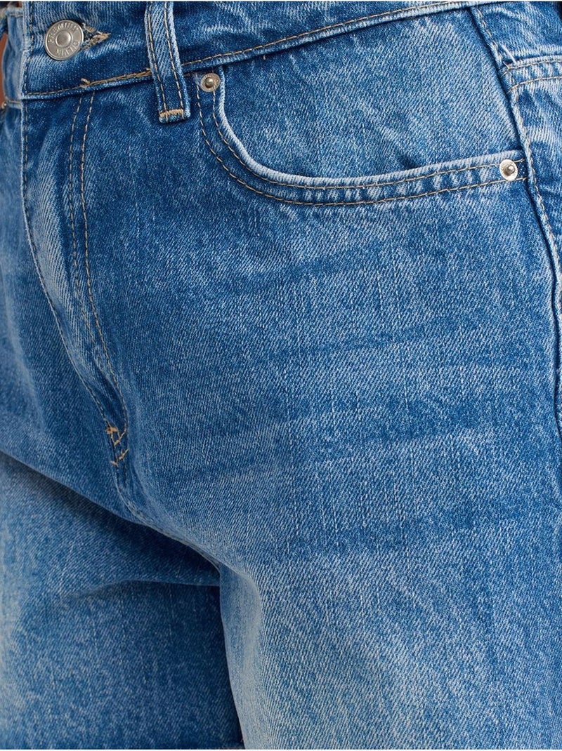 Short en denim taille haute à bouton dilvin Bleu saphir - Kiabi