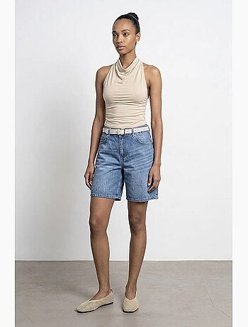 Short en denim taille haute à jambe large avec ceinture dilvin
