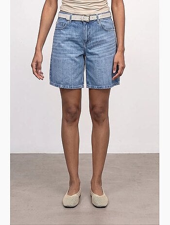 Short en denim taille haute à jambe large avec ceinture dilvin