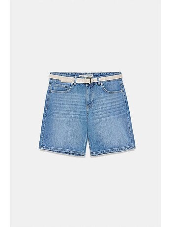 Short en denim taille haute à jambe large avec ceinture dilvin