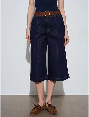 Short En Denim Taille Haute À Jambe Large