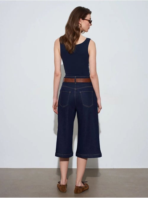 Short En Denim Taille Haute À Jambe Large - Kiabi