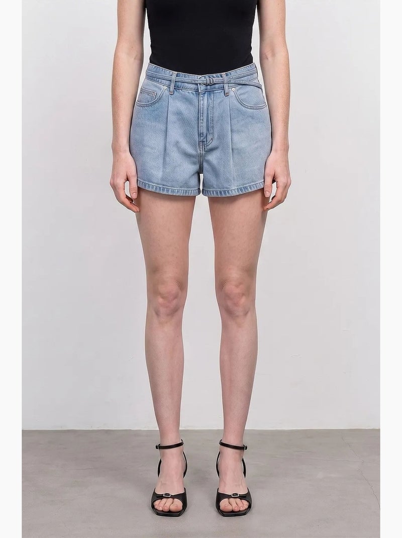 Short en denim taille haute avec ceinture dilvin Bleu clair - Kiabi
