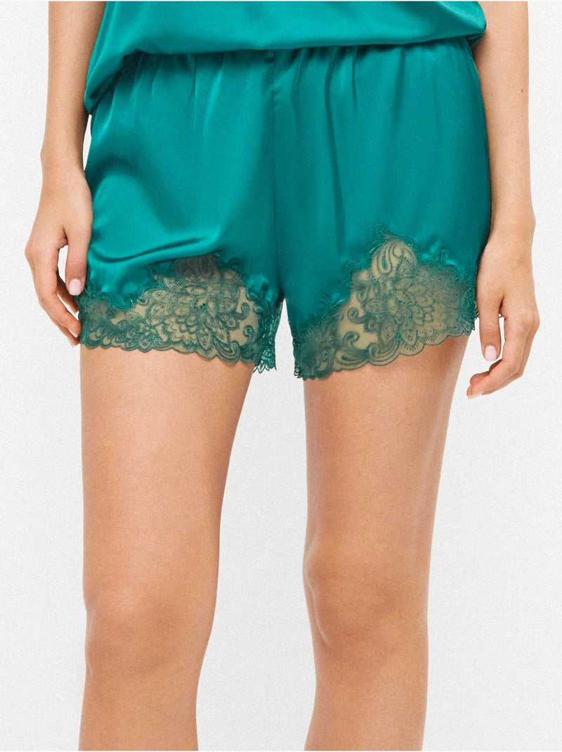 Short en dentelle de couleur vert bouteille avec broderies Bleu Vert - Kiabi