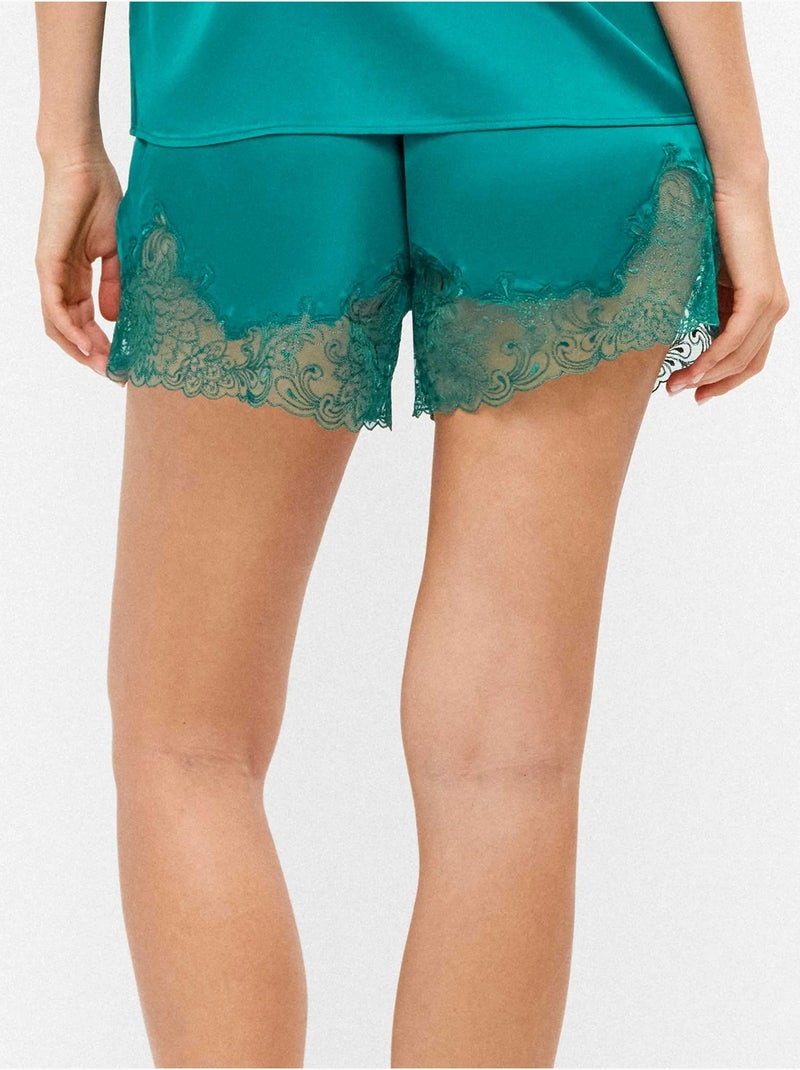 Short en dentelle de couleur vert bouteille avec broderies Bleu Vert - Kiabi