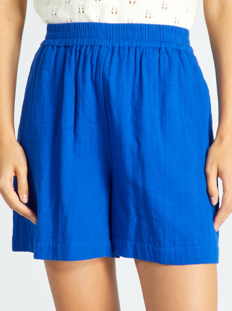 Short en double gaze de coton bleu - Kiabi