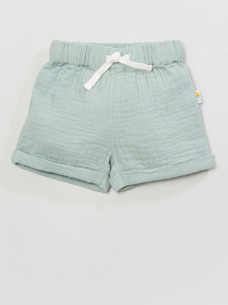 Short en double gaze de coton bleu - Kiabi