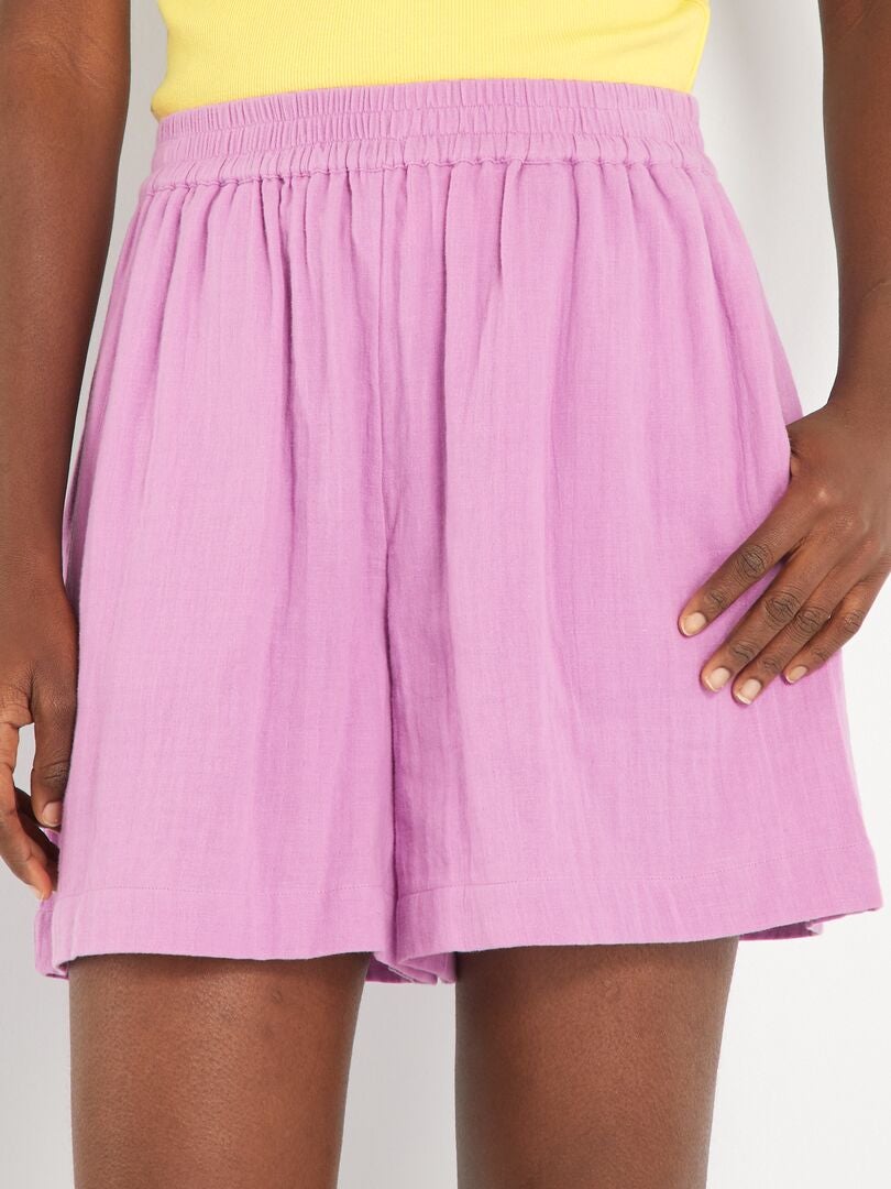 Short En Double Gaze De Coton Mauve Kiabi