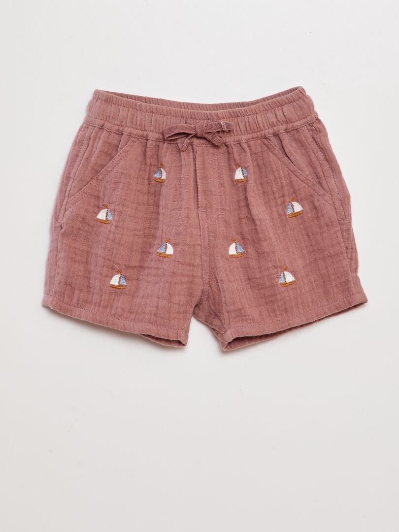 Short en double gaze de coton Violet - Kiabi