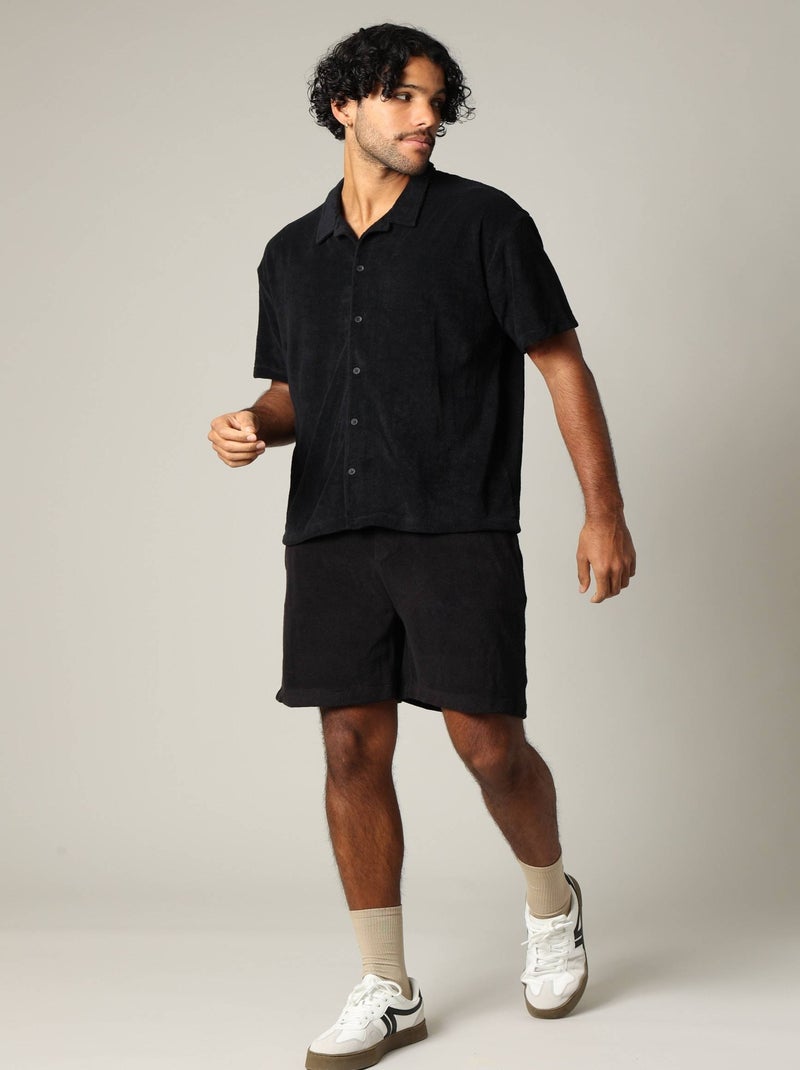 Short en éponge à la taille élastiquée avec cordon 'Deeluxe' Noir - Kiabi