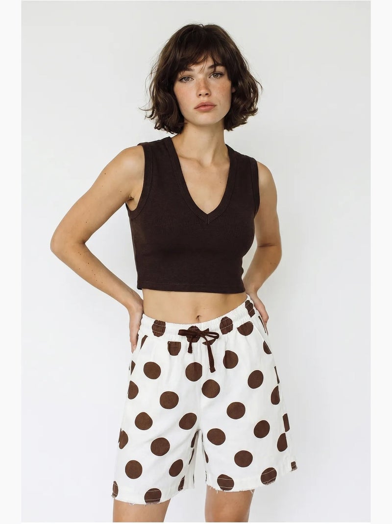Short en gabardine de coton à taille haute lucci Blanc Marron - Kiabi