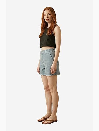 Short en gabardine taille haute à jambes larges et déchirées my fashion