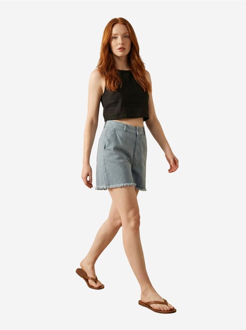 Short en gabardine taille haute à jambes larges et déchirées my fashion - Kiabi Short en gabardine taille haute à jambes larges et déchirées my fashion - Kiabi