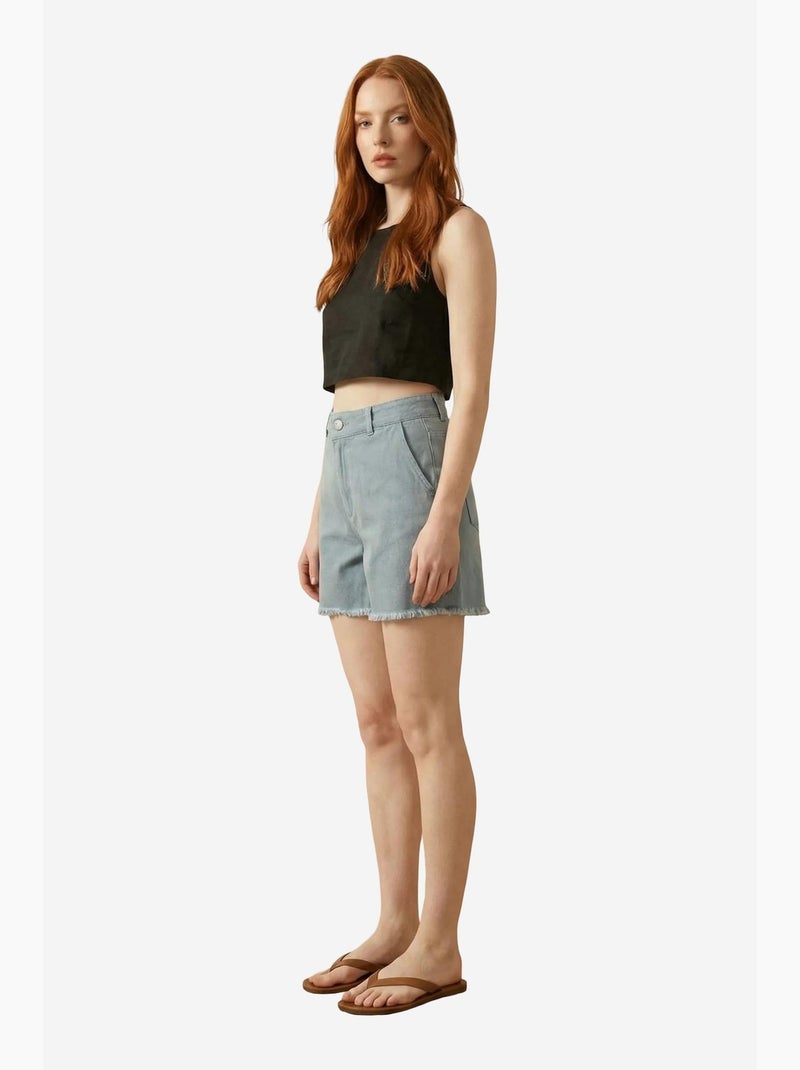 Short en gabardine taille haute à jambes larges et déchirées my fashion Bleu ciel - Kiabi