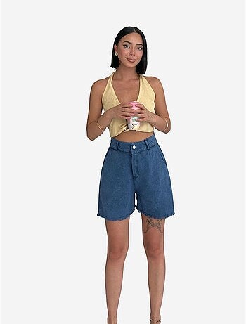 Short en gabardine taille haute à jambes larges et déchirées my fashion
