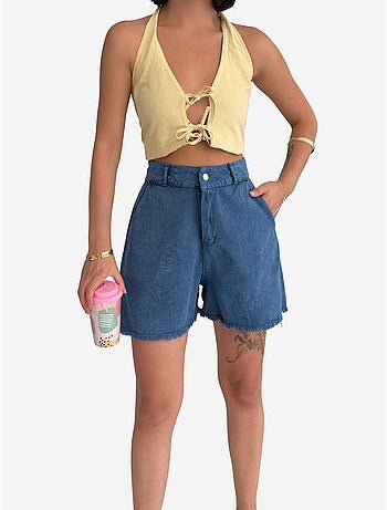 Short en gabardine taille haute à jambes larges et déchirées my fashion