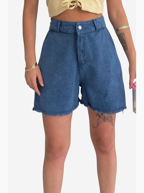 Short en gabardine taille haute à jambes larges et déchirées my fashion - Kiabi Short en gabardine taille haute à jambes larges et déchirées my fashion - Kiabi