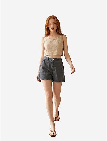 Short en gabardine taille haute à jambes larges et déchirées my fashion