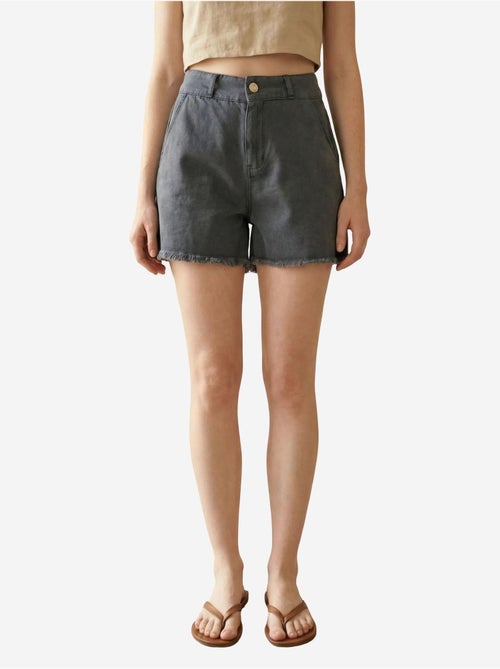 Short en gabardine taille haute à jambes larges et déchirées my fashion - Kiabi Short en gabardine taille haute à jambes larges et déchirées my fashion - Kiabi