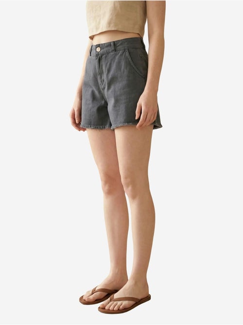 Short en gabardine taille haute à jambes larges et déchirées my fashion - Kiabi Short en gabardine taille haute à jambes larges et déchirées my fashion - Kiabi