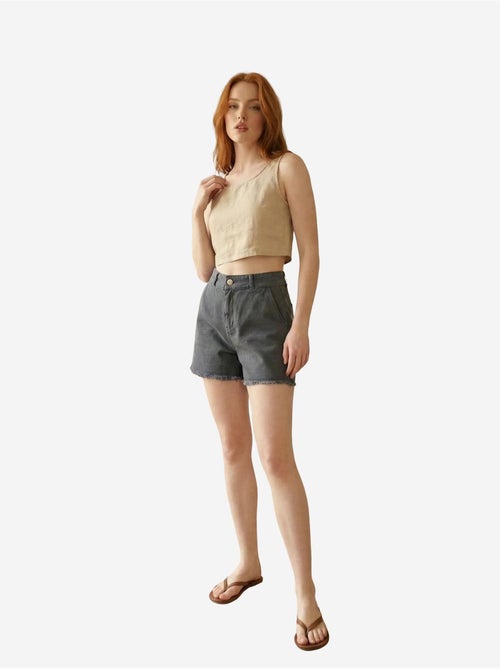 Short en gabardine taille haute à jambes larges et déchirées my fashion - Kiabi Short en gabardine taille haute à jambes larges et déchirées my fashion - Kiabi