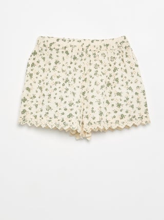 Short en gaze de coton avec imprimé à fleurs