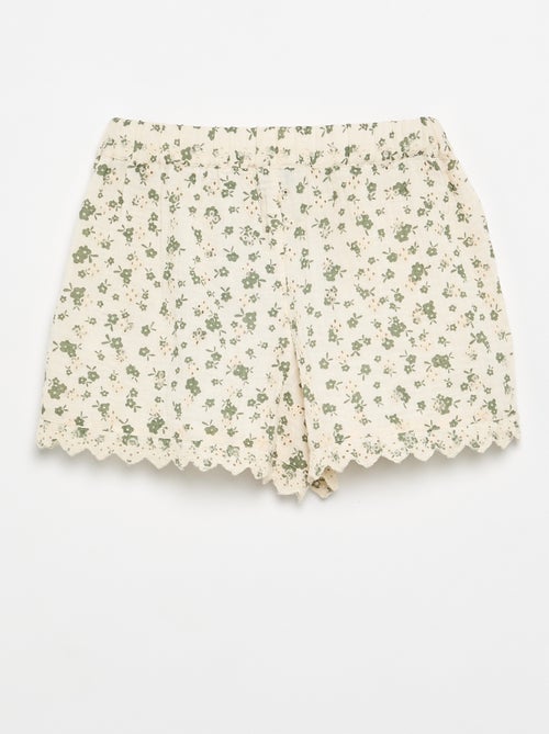 Short en gaze de coton avec imprimé à fleurs - Kiabi Short en gaze de coton avec imprimé à fleurs - Kiabi