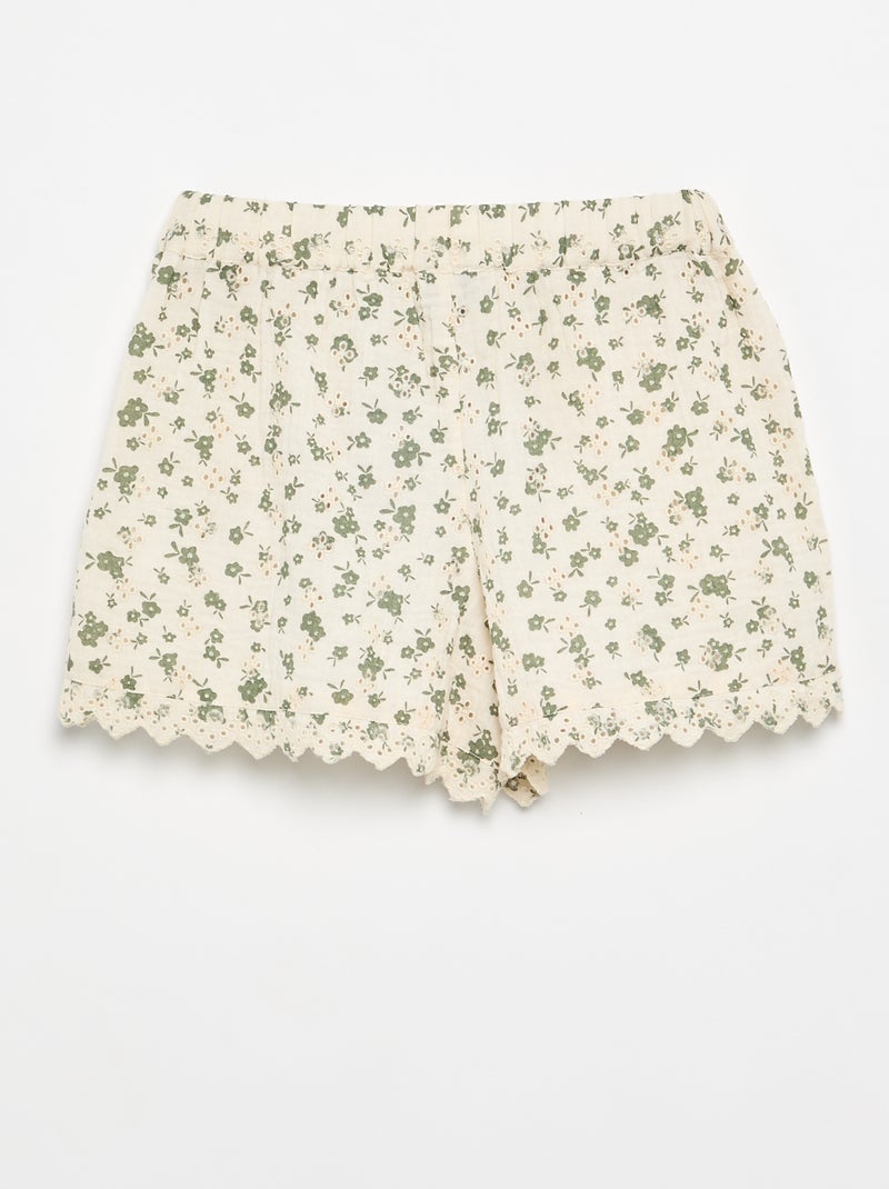 Short en gaze de coton avec imprimé à fleurs Kaki - Kiabi
