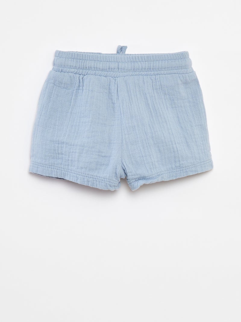 Short en gaze de coton Bleu - Kiabi