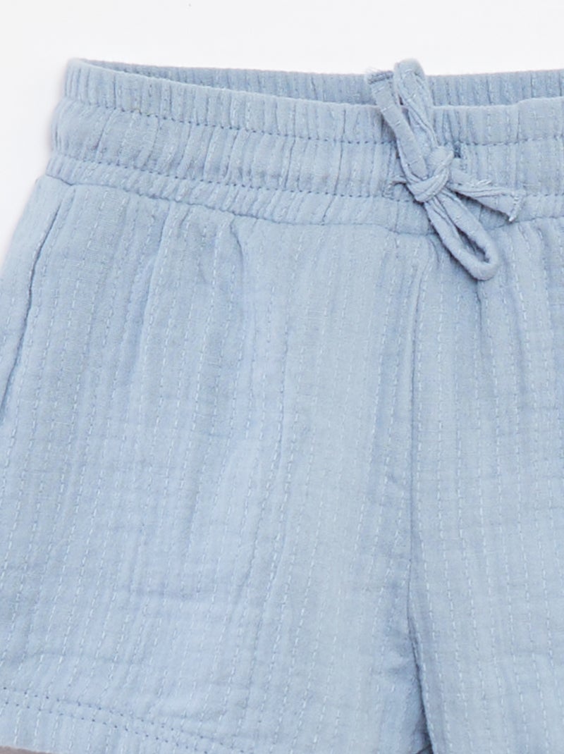 Short en gaze de coton Bleu - Kiabi