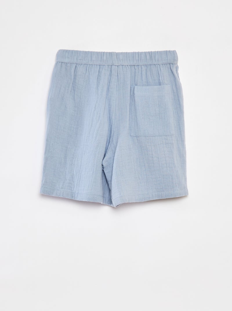 Short en gaze de coton BLEU - Kiabi
