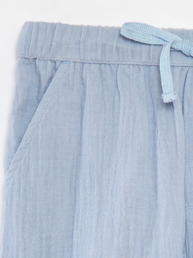 Short en gaze de coton BLEU - Kiabi