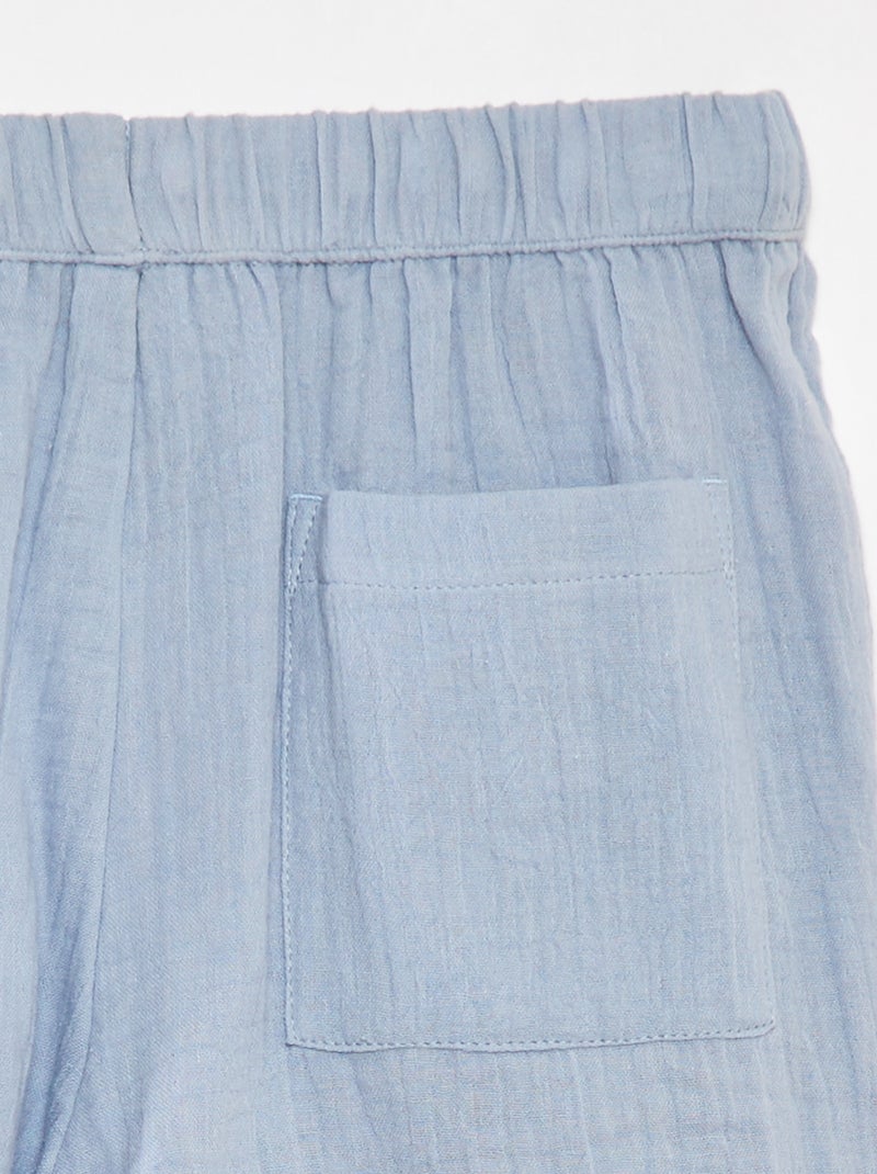 Short en gaze de coton BLEU - Kiabi