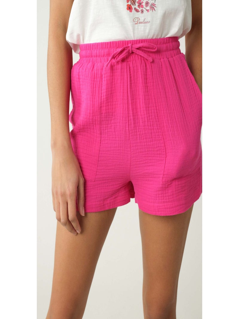 Short en gaze de coton 'Deeluxe' Rose fushia - Kiabi