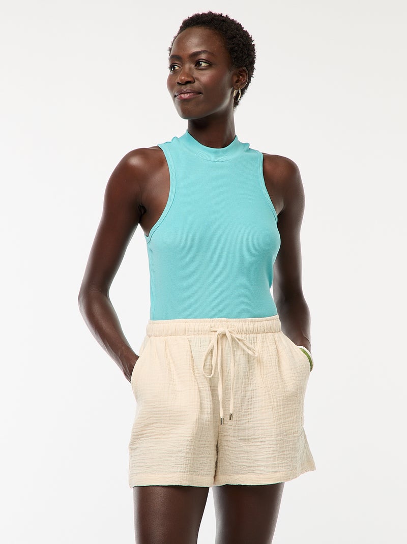 Short en gaze de coton uni Blanc - Kiabi