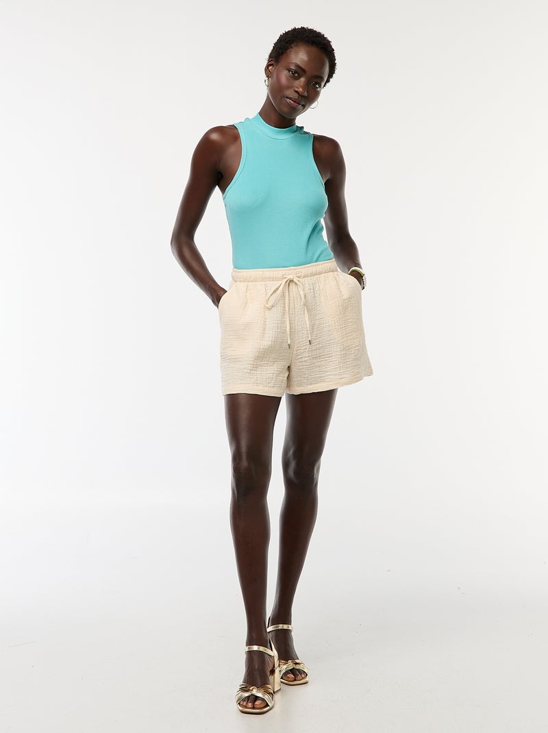 Short en gaze de coton uni Blanc - Kiabi