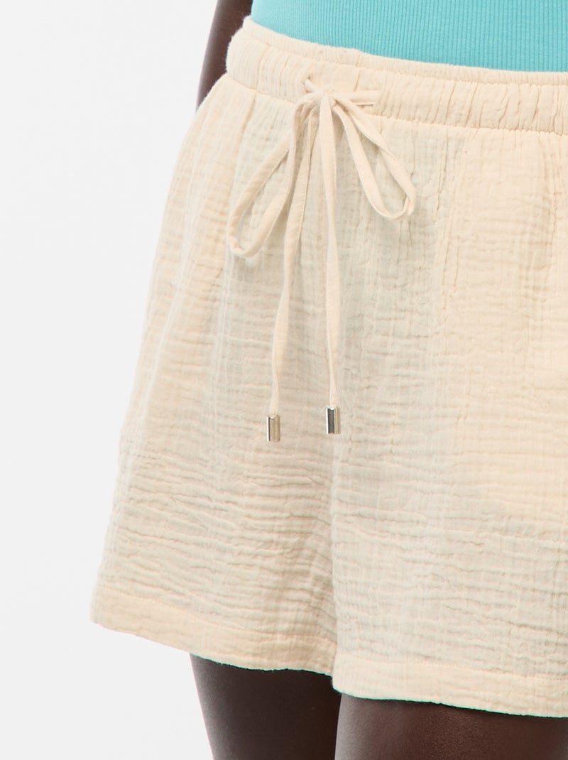 Short en gaze de coton uni Blanc - Kiabi