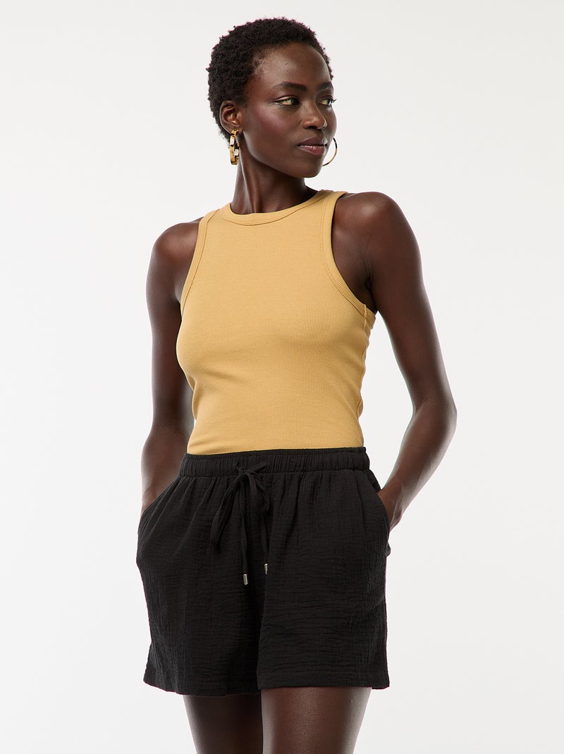 Short en gaze de coton uni Noir - Kiabi