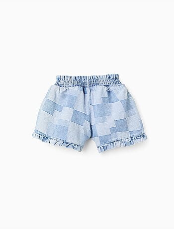 Short en jean à carreaux et ourlets à volants