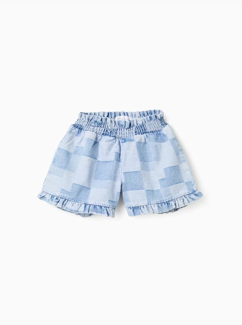 Short en jean à carreaux et ourlets à volants - Kiabi