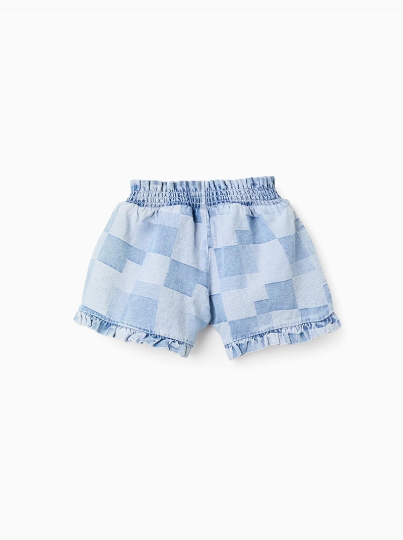 Short en jean à carreaux et ourlets à volants Bleu clair - Kiabi