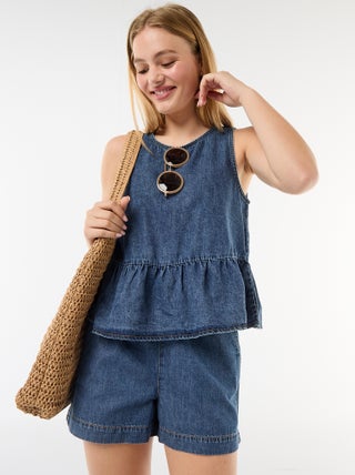 Short en jean à taille élastiqué