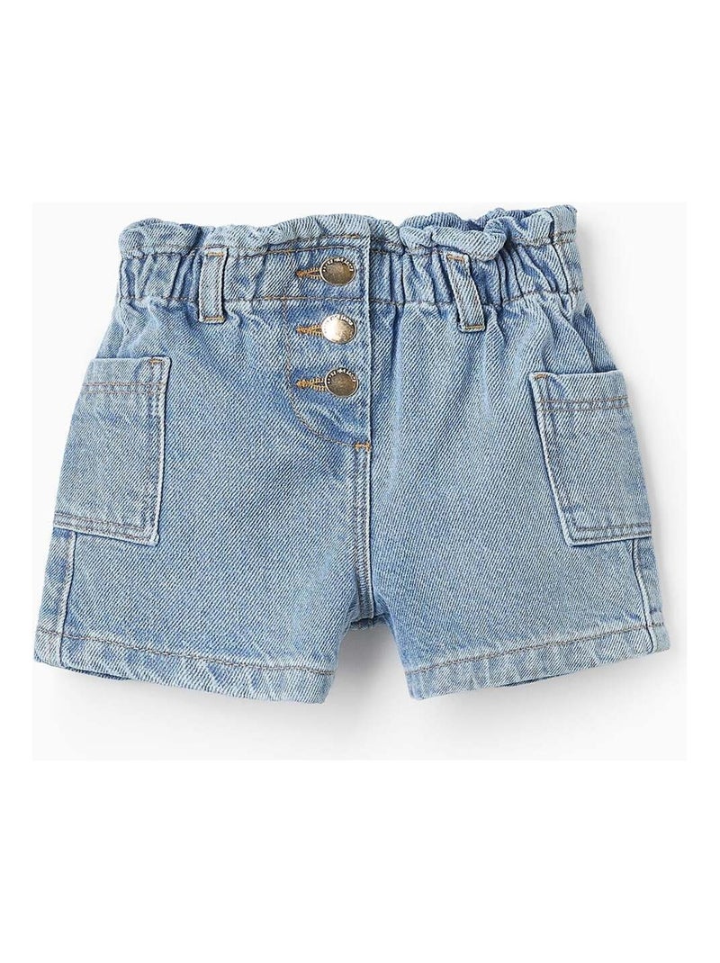 Short en Jean à Taille Paperbag Bleu clair - Kiabi