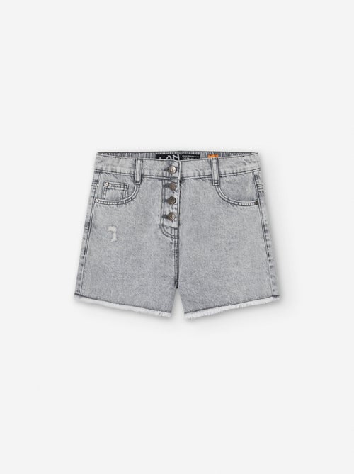 Short en Jean avec Boutons et Ourlets Effilochés - Kiabi