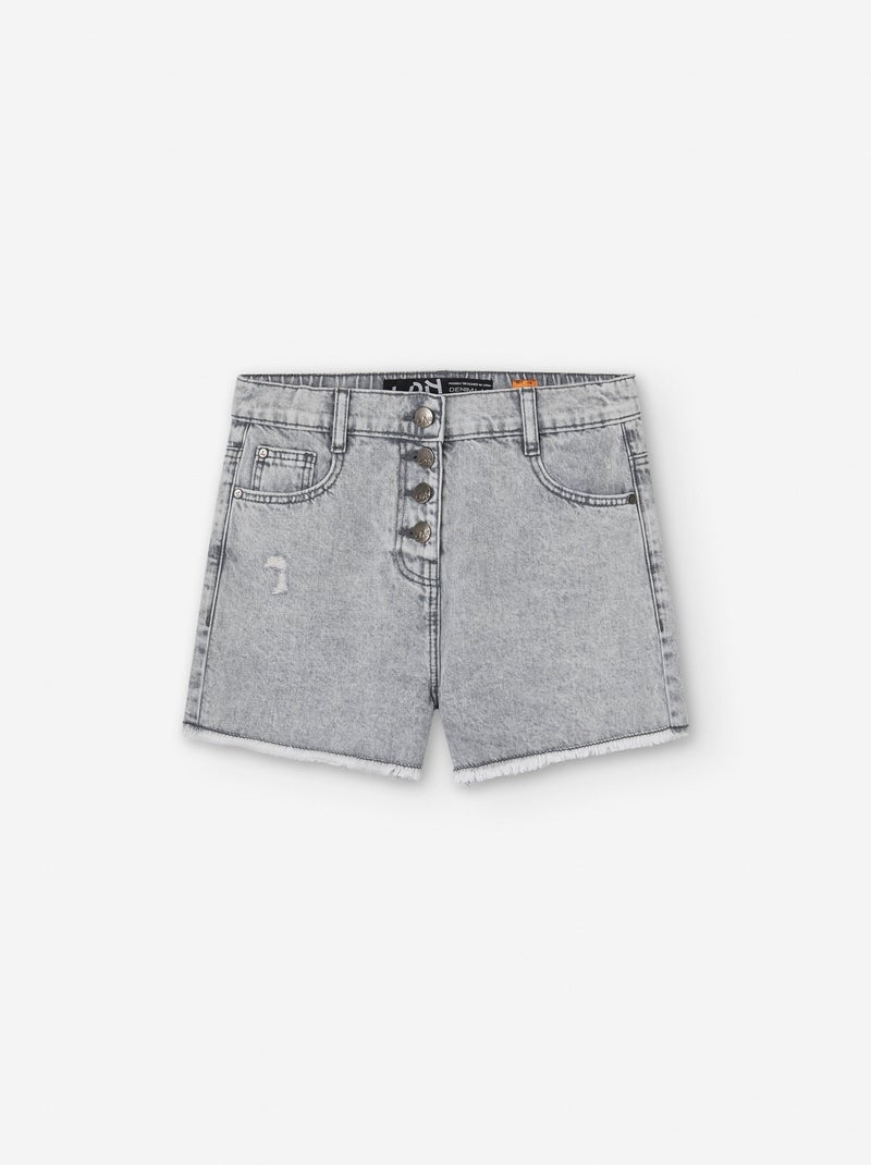 Short en Jean avec Boutons et Ourlets Effilochés Noir - Kiabi