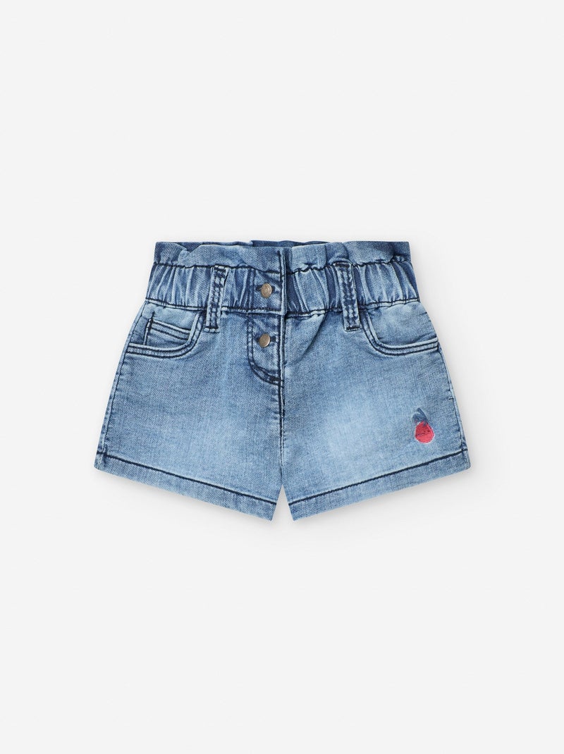 Short en Jean avec Broderie de Pomme Bleu - Kiabi
