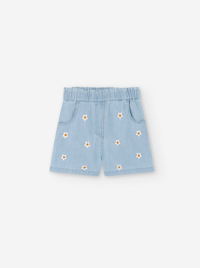 Short en Jean avec Broderies de Fleurs Bleu clair - Kiabi