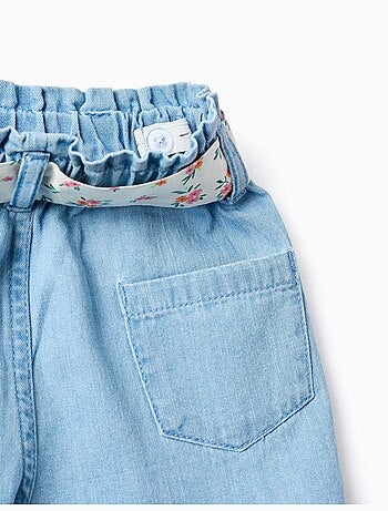 Short en jean avec ceinture à motif floral