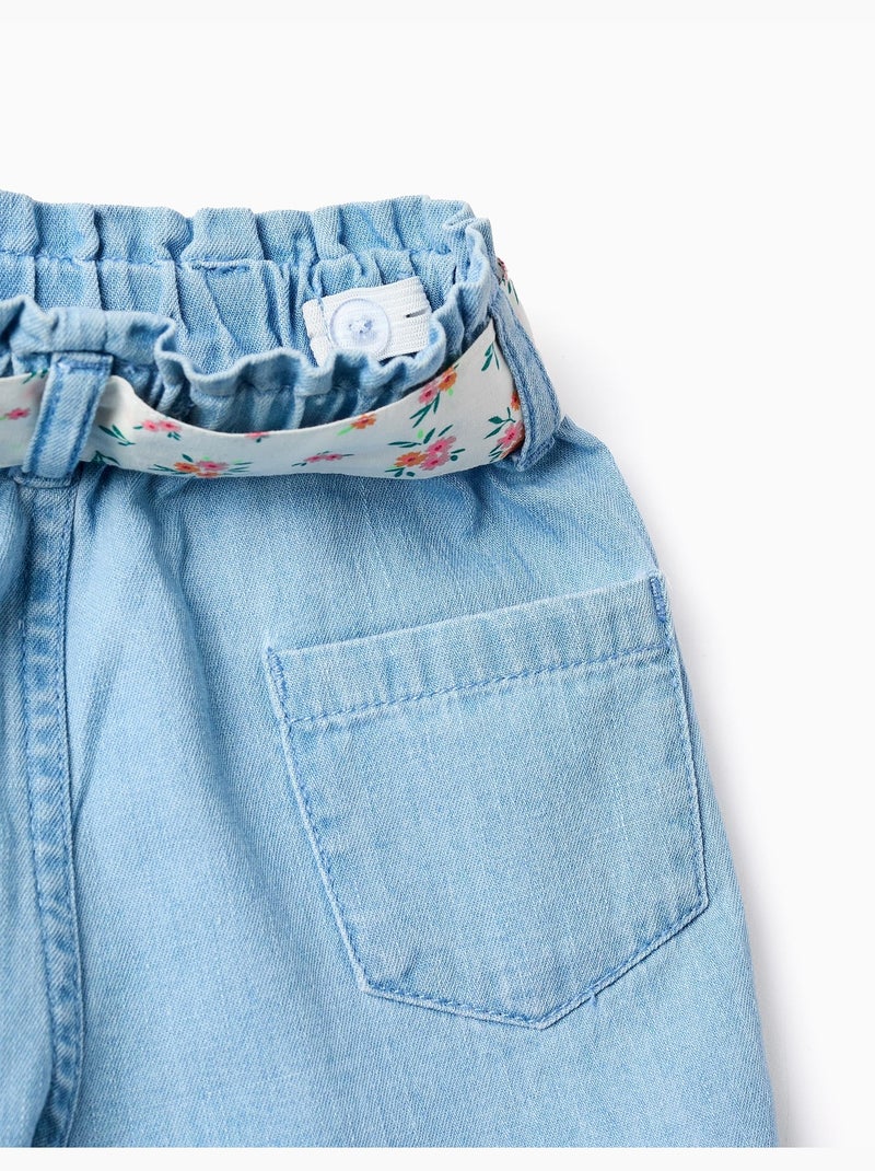 Short en jean avec ceinture à motif floral Bleu clair - Kiabi